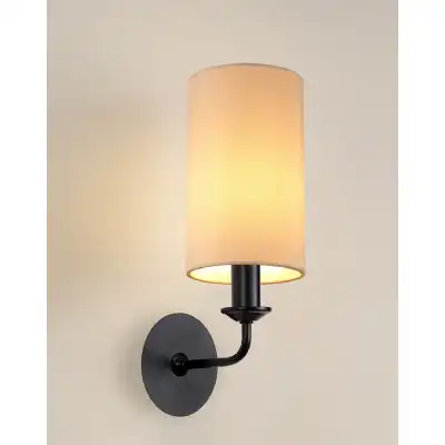 Banyan 1 Light Switched Wall Lamp With 120 x 200mm Dual Faux Silk Fabric Shade Matt Black Nude Beige