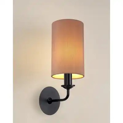 Banyan 1 Light Switched Wall Lamp With 120 x 200mm Dual Faux Silk Fabric Shade Matt Black Taupe