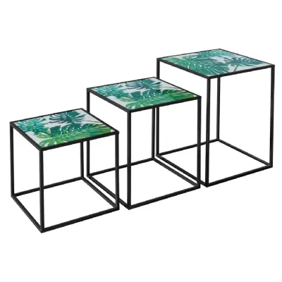 Nest of Three Tables (Set of 3) – Green Leaf Top
