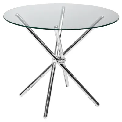 Chrome Criss Cross Round Clear Glass Top Dining Table