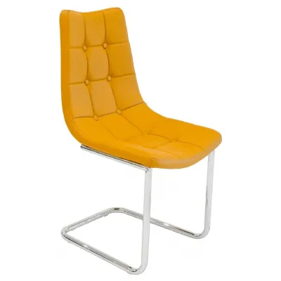 Yellow Leather Chrome Buttoned Dining Chair Cantilever Legs