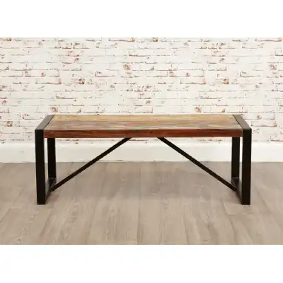 Rustic Small Dining Bench Painted Black Metal Frame