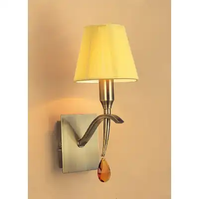 Siena Wall Lamp Switched 1 Light E14, Antique Brass With Amber Cream Shade And Amber Crystal