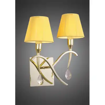 Siena Wall Lamp Switched 2 Light E14, Polished Brass With Amber Cream Shades And Clear Crystal