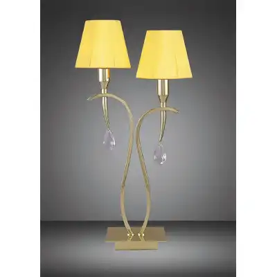 Siena Table Lamp 2 Light E14, Polished Brass With Amber Cream Shades And Clear Crystal