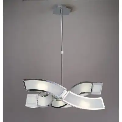 Duna E27 Pendant 3 Arm 6 Light E27, Polished Chrome White Acrylic, CFL Lamps INCLUDED