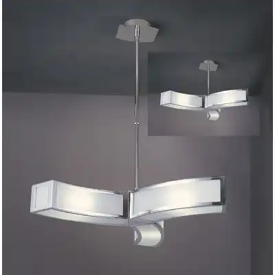 Duna E27 Pendant 3 Light L1, Polished Chrome White Acrylic, CFL Lamps INCLUDED