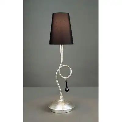 Paola Table Lamp 1 Light E14, Silver Painted With Black Shade And Black Glass Droplets