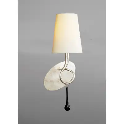 Paola Wall Lamp 1 Light E14, Silver Painted With Cream Shade And Black Glass Droplets