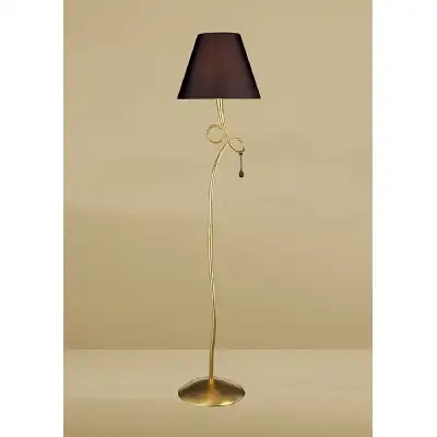Paola Floor Lamp 1 Light E27, Gold Painted With Black Shade And Amber Glass Droplets
