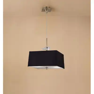 Akira Square Pendant 4 Light E27, Antique Brass Frosted Glass With Black Shade