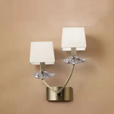 Akira Wall Lamp Switched 2 Light E14, Antique Brass With Cream Shades