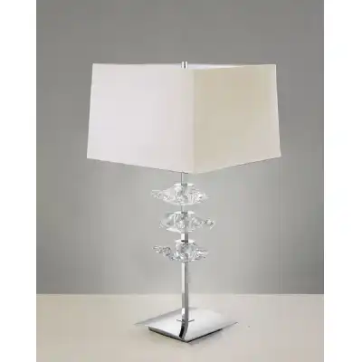 Akira Table Lamp 2 Light E27, Polished Chrome With Cream Shade
