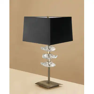 Akira Table Lamp 2 Light E27, Antique Brass With Black Shade