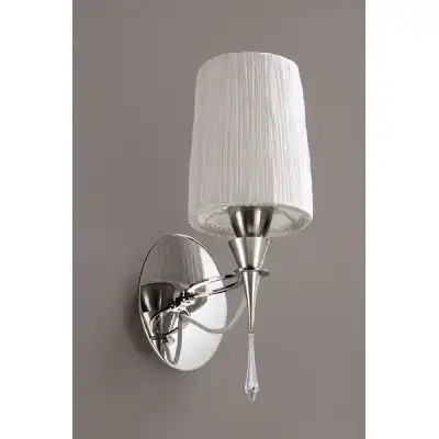 Lucca Wall Lamp Switched 1 Light E27, Polished Chrome With White Shade And Clear Crystal