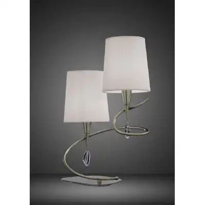 Mara Table Lamp 2 Light E14, Antique Brass With Ivory White Shades