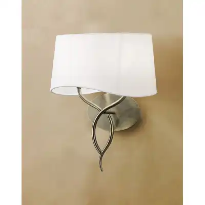 Ninette Wall Lamp Switched 2 Light E14, Antique Brass With Ivory White Shade