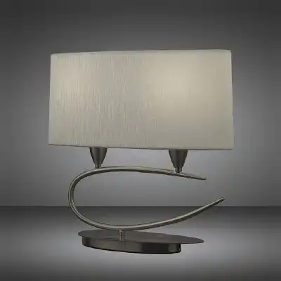 Lua Table Lamp 2 Light E27, Satin Nickel With White Shade