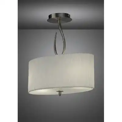 Lua Oval Semi Flush 2 Light E27, Satin Nickel With White Shade