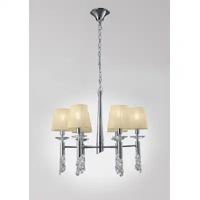 Tiffany Pendant 6+6 Light E14+G9, Polished Chrome With Cream Shades And Clear Crystal