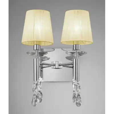 Tiffany Wall Lamp Switched 2+2 Light E14+G9, Polished Chrome With Cream Shades And Clear Crystal