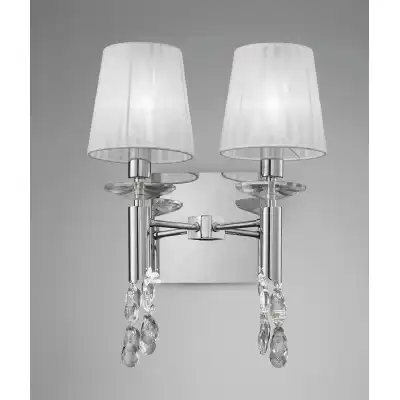 Tiffany Wall Lamp 2+2 Light E14 With White Shades Polished Chrome Crystal