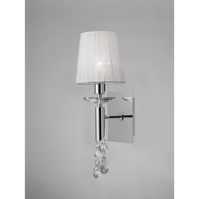 Tiffany Wall Lamp 1+1 Light E14 With White Shade Polished Chrome Crystal