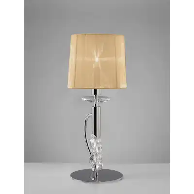 Tiffany Table Lamp 1+1 Light E14+G9, Polished Chrome With Soft Bronze Shade And Clear Crystal