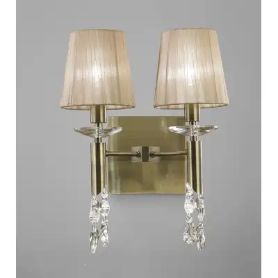 Tiffany Wall Lamp 2+2 Light E14 With Soft Bronze Shades Antique Brass Crystal
