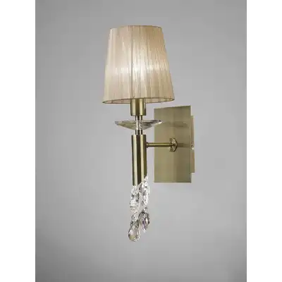 Tiffany Wall Lamp Switched 1+1 Light E14+G9, Antique Brass With Soft Bronze Shade And Clear Crystal