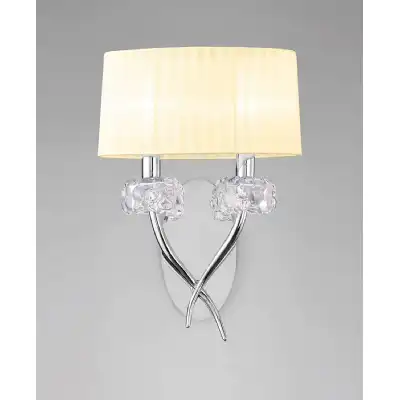 Loewe Wall Lamp Switched 2 Light E14, Polished Chrome With Cream Shade