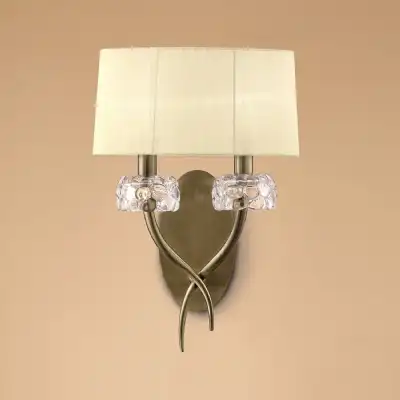 Loewe Wall Lamp Switched 2 Light E14, Antique Brass With Cream Shade