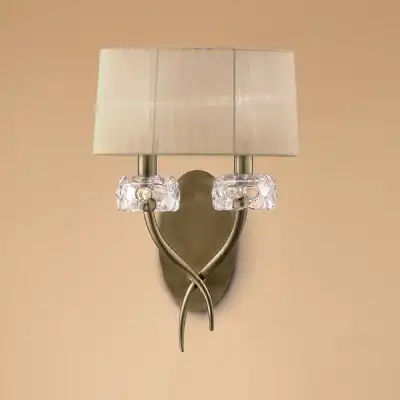 Loewe Wall Lamp Switched 2 Light E14, Antique Brass With Soft Bronze Shade