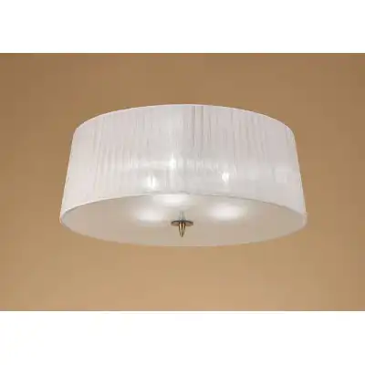 Loewe Flush Ceiling 3 Light E27, Antique Brass With White Shade