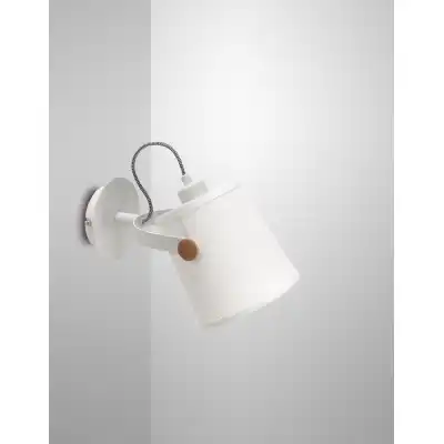 Nordica Wall Lamp With White Shade 1 Light E27, Matt White Beech With Ivory White Shade