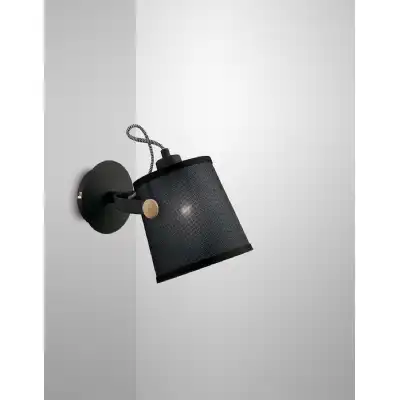 Nordica Wall Lamp With Black Shade 1 Light E27, Matt Black Beech With Black Shade