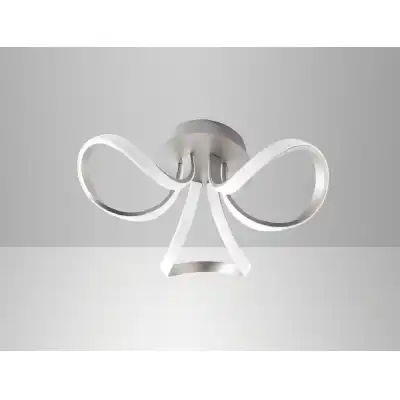 Knot Dimmable Ceiling 48cm Round 36W LED 3 Looped Arms 3000K, Silver Frosted Acrylic