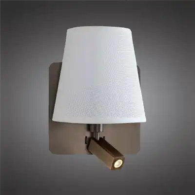 Bahia Wall Lamp With Large Back Plate 1 Light E27 Plus Reading Light 3W LED With White Shade Bronze 4000K, 200lm, 3yrs Warranty