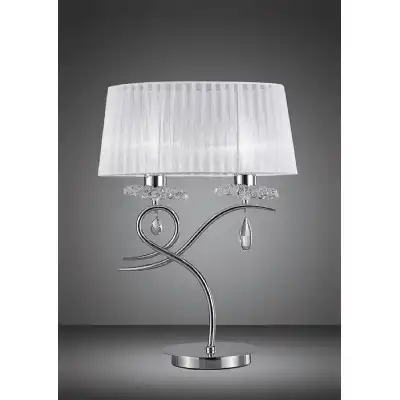 Louise Table Lamp 2 Light E27 Large With White Shade Polished Chrome Clear Crystal
