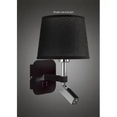 Habana Switched Wall Lamp 1 Light WITHOUT SHADE E27 Plus Reading Light 3W LED Black Polished Chrome 4000K, 200lm, 3yrs Warranty