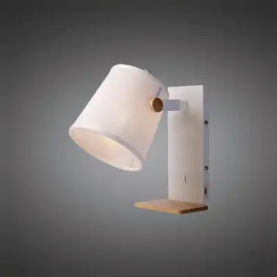 Nordica II Position Switched Wall Light With USB Socket, 1x23W E27, White Beech With White Shade