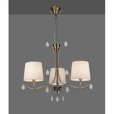 Andrea Pendant 67cm Round, 5 x E14 (Max 20W), Antique Brass, White Shades, White Crystal Droplets