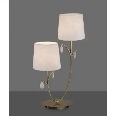 Andrea Table Lamp 63cm, 2 x E14 (Max 20W), Antique Brass, White Shades, White Crystal Droplets