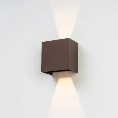 Davos XL Square Wall Lamp, 2x10W LED, 3000K, 1830lm, IP65, Rust Brown, 3yrs Warranty