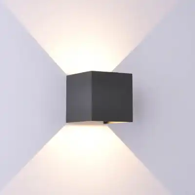 Davos Square Wall Lamp, 2 x 6W LED, 4000K, 1100lm, IP54, Anthracite, 3yrs Warranty