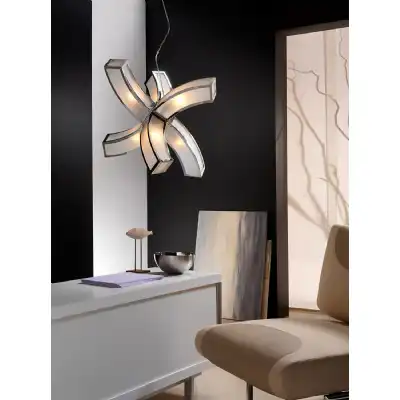 Duna GU10 Pendant 6 arms 6 Light L1 SGU10, Polished Chrome White Acrylic, CFL Lamps INCLUDED