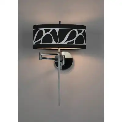 Manhattan Wall Lamp 1 Light E14 Swing Arm, Polished Chrome Frosted Glass With Black Patterned Shade