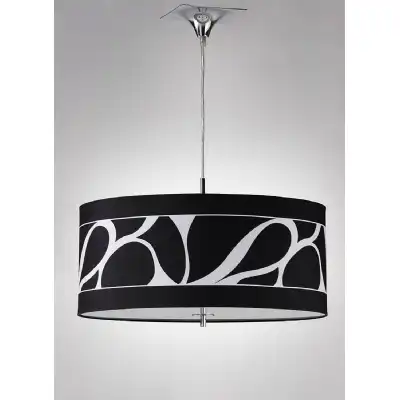 Manhattan Pendant Small 3 Light L1 SGU10, Polished Chrome Frosted Glass With Black Patterned Shade, CFL Lamps INCLUDED