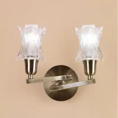 Alaska Wall Lamp Switched 2 Light L1 SGU10, Antique Brass, CFL Lamps INCLUDED