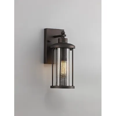Hampstead Small Wall Lamp, 1 x E27, Antique Bronze Clear Glass, IP54, 2yrs Warranty